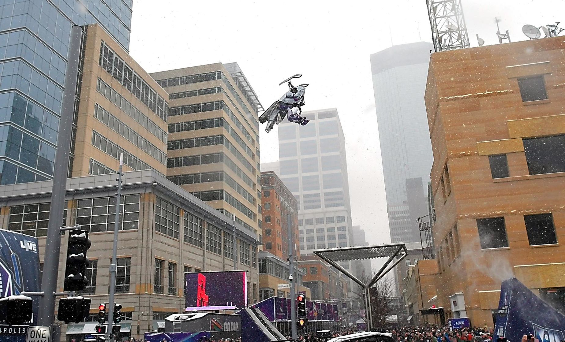 Super Bowl snowmobile jump